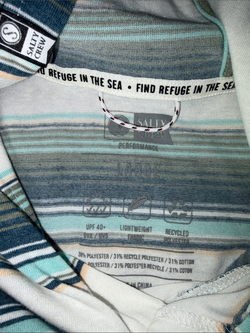 Salty Crew Striped Hooded Long-Sleeve Shirt - off-White, Teal & Navy - Picture 3 of 6